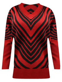 Chevron Striped V-Neck Sweater With Dolman Sleeves