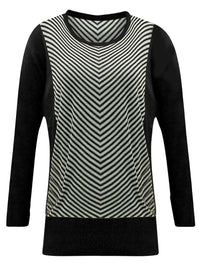 Chevron Striped Crew Neck Sweater With Dolman Sleeves