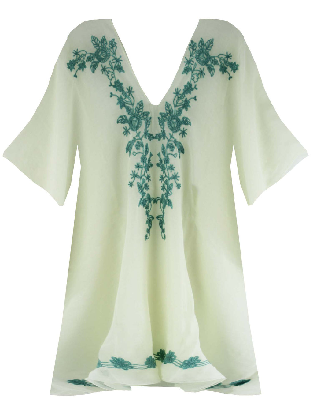 Embroidered Sheer White Beach Cover Up Tunic Top
