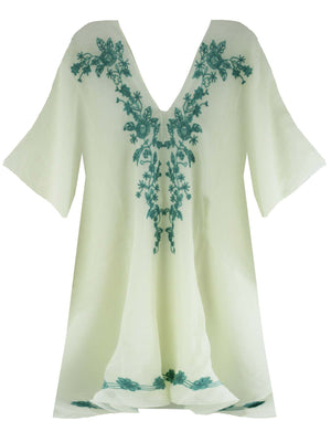 Embroidered Sheer White Beach Cover Up Tunic Top