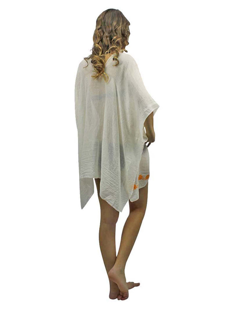 Embroidered Sheer White Beach Cover Up Tunic Top