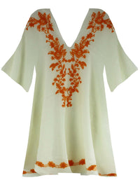 Embroidered Sheer White Beach Cover Up Tunic Top