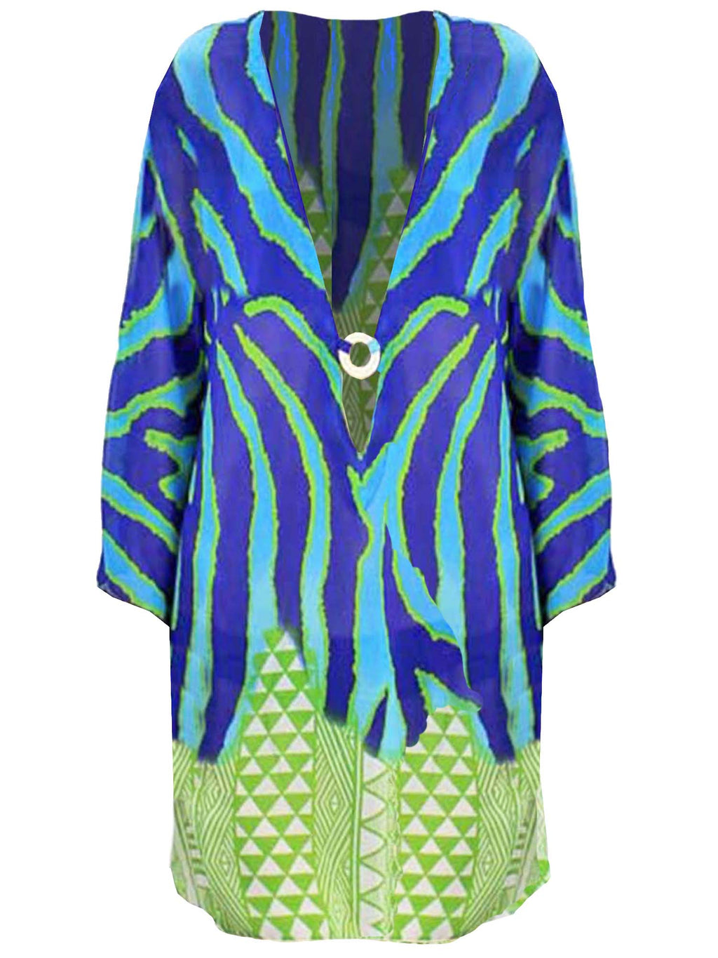 Blue & Green Animal Stripe Aztec Print Cover-Up