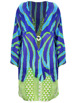 Blue & Green Animal Stripe Aztec Print Cover-Up