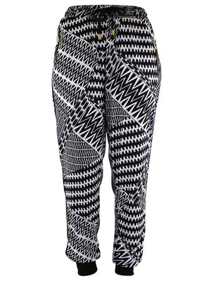 Black & White Geo Chevron Print Jogger Pants