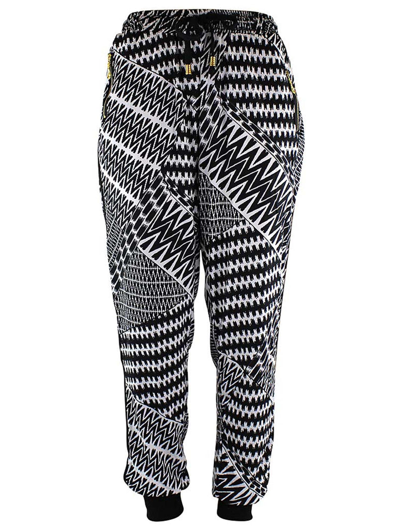Black & White Geo Chevron Print Jogger Pants