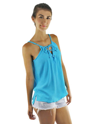 Sleeveless Lace-Up Tank Top