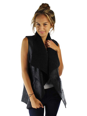 Vegan Leather Fur Lined Vest With Collar