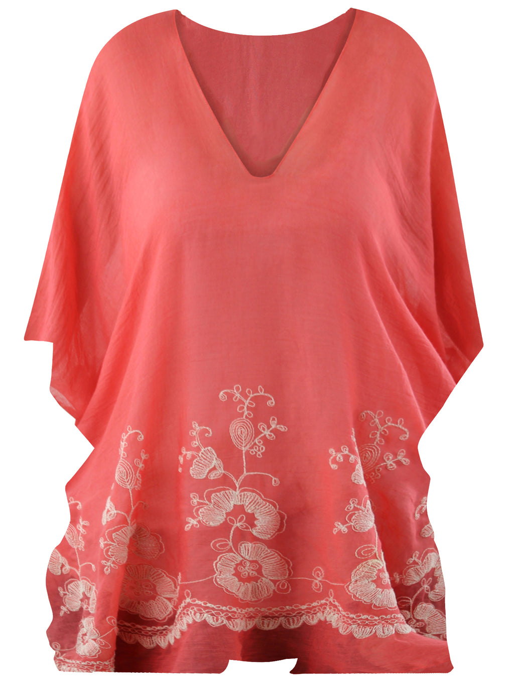 Coral Crochet Trim Beach Cover-Up Top