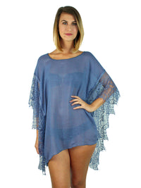 Navy Blue Sheer Swim Beach Cover-Up Top