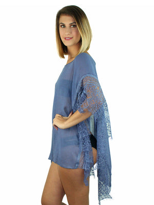 Navy Blue Sheer Swim Beach Cover-Up Top