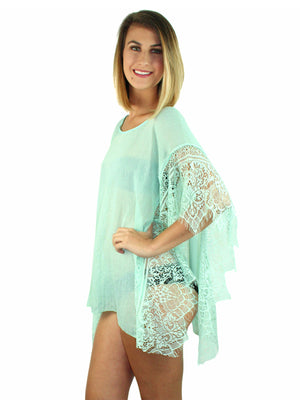 Mint Green Sheer Swim Beach Cover-Up Top