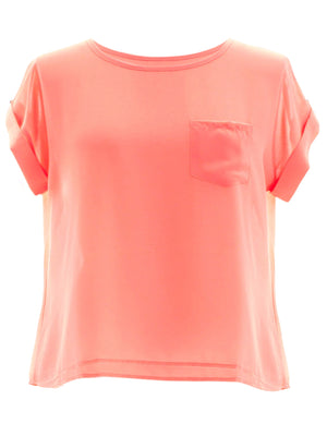 Coral Pink Short Sleeve Chiffon Plus Size Top