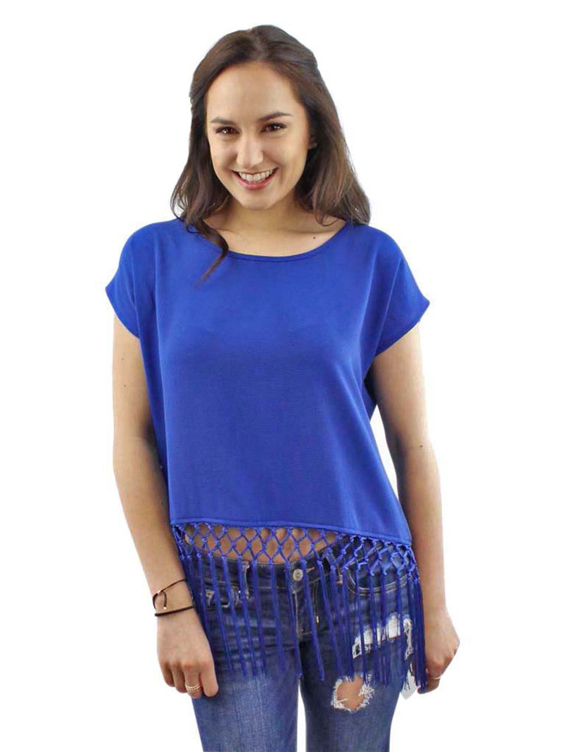 Royal Blue Bohemian Top With Long Fringe
