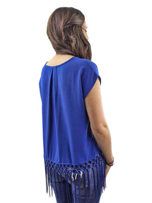 Royal Blue Bohemian Top With Long Fringe