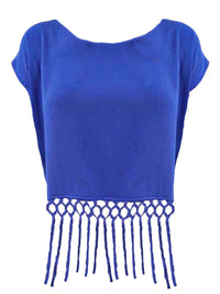 Royal Blue Bohemian Top With Long Fringe