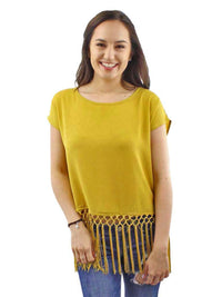 Yellow Bohemian Top With Long Fringe