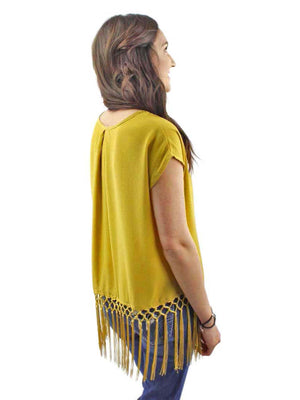 Yellow Bohemian Top With Long Fringe