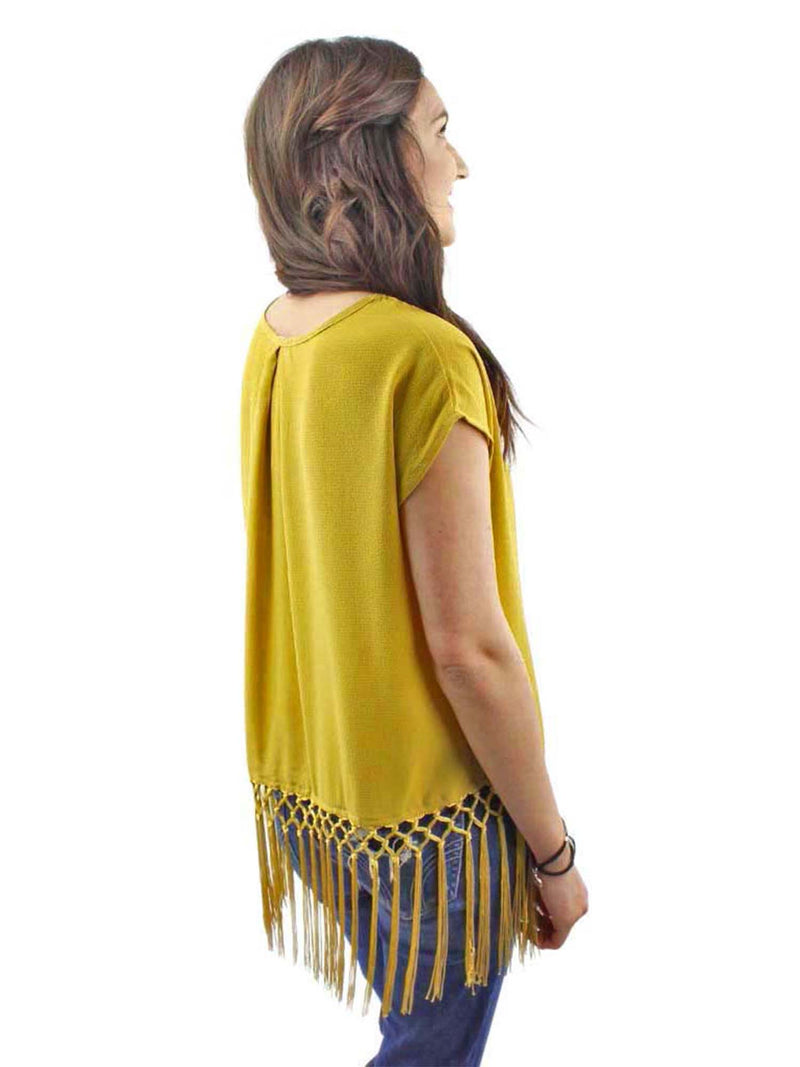 Yellow Bohemian Top With Long Fringe