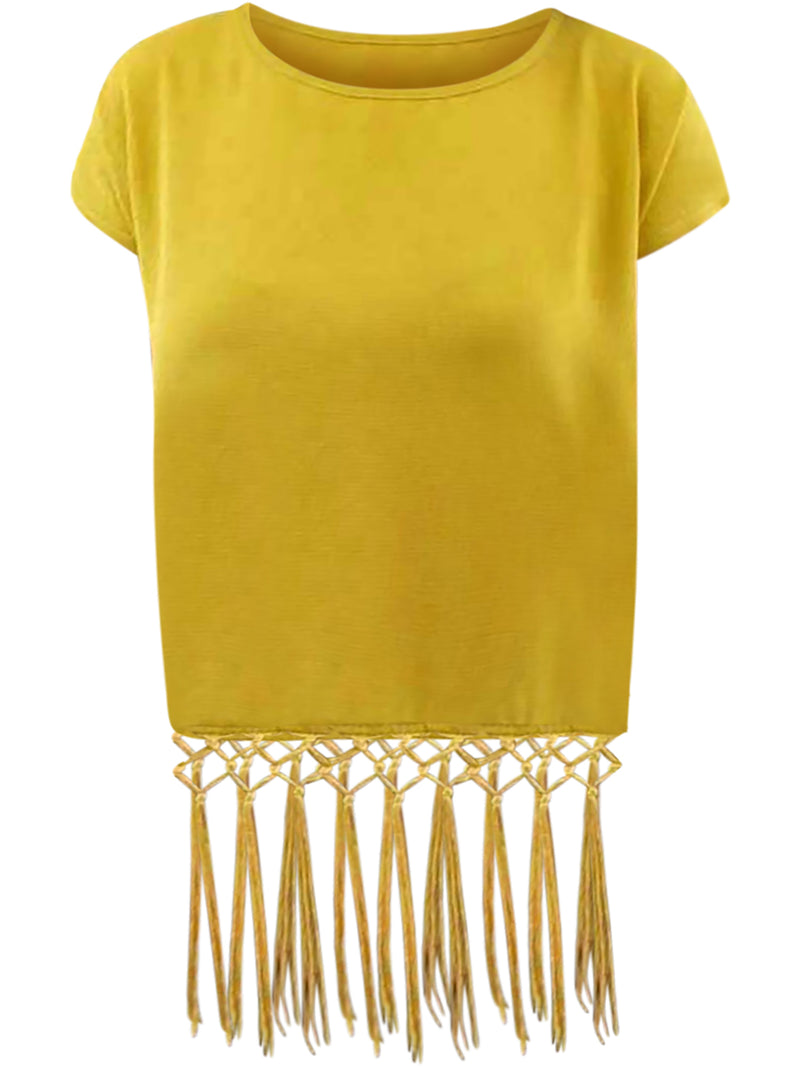 Yellow Bohemian Top With Long Fringe