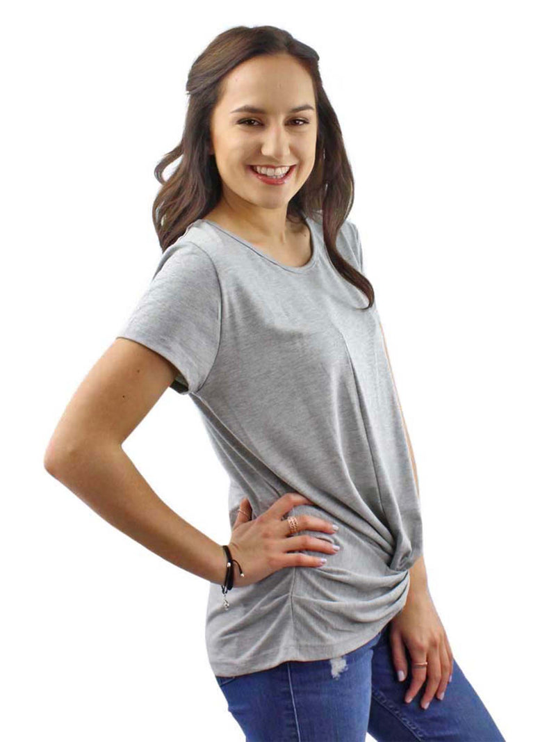 Gray Lightweight Knotted Front Tee
