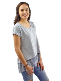 Gray Top With Lace Trim
