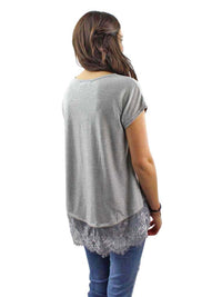 Gray Top With Lace Trim