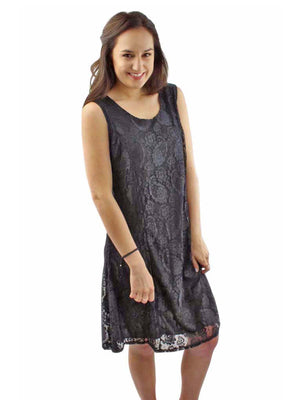 Black Paisley Lace Sleeveless Midi Dress