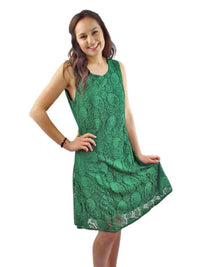 Green Paisley Lace Sleeveless Midi Dress