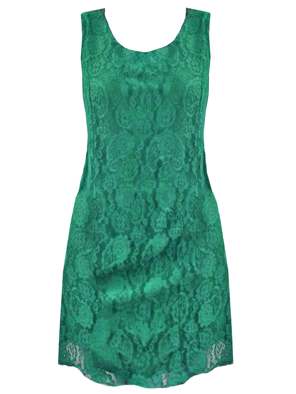 Green Paisley Lace Sleeveless Midi Dress