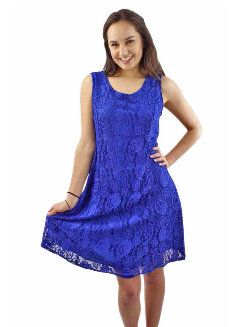 Royal Blue Paisley Lace Sleeveless Midi Dress