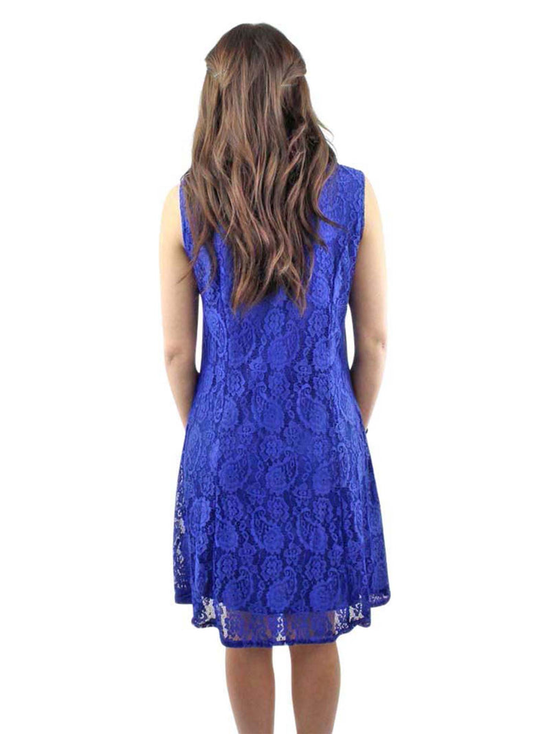 Royal Blue Paisley Lace Sleeveless Midi Dress