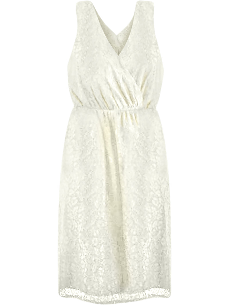 Ivory Sleeveless High Waist Lace Midi Dress