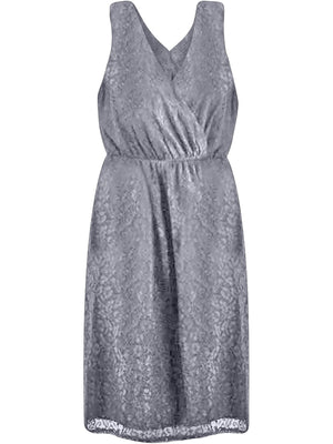 Gray Sleeveless High Waist Lace Midi Dress
