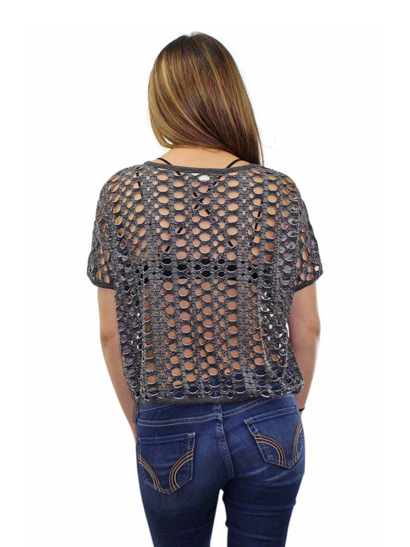 Short Sleeve Crop Top With Hole Cut-Outs