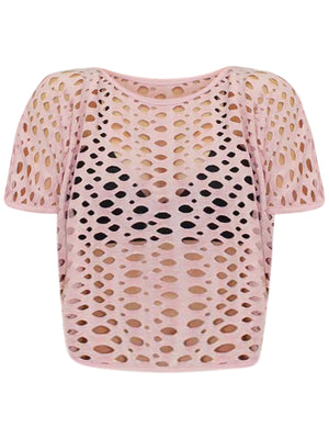 Short Sleeve Crop Top With Hole Cut-Outs