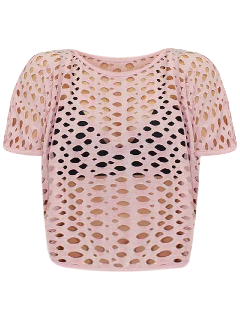 Short Sleeve Crop Top With Hole Cut-Outs