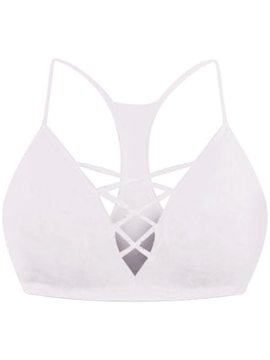 White Crisscross Ribbed Knit Racerback Bralette