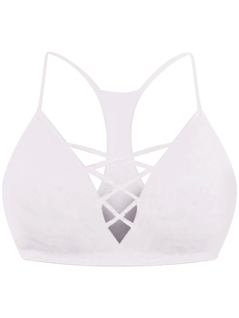 White Crisscross Ribbed Knit Racerback Bralette