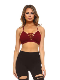 Burgundy Crisscross Ribbed Knit Racerback Bralette