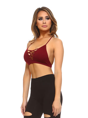 Burgundy Crisscross Ribbed Knit Racerback Bralette