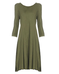 Olive Green Knit Long Sleeve Flared Swing Dress