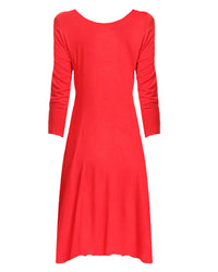 Red Jersey Knit Long Sleeve Flared Swing Dress