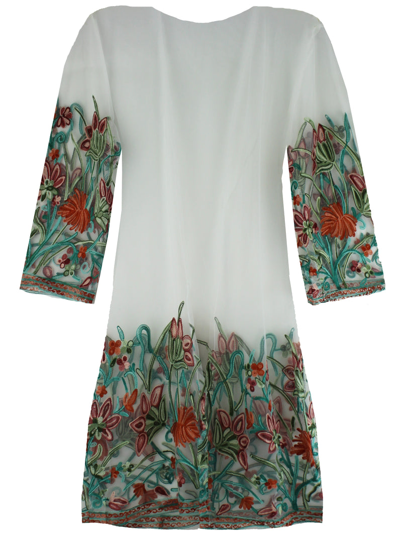 Ivory Floral Embroidered Kimono Cover Up