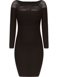 Black Long Sleeve Netted Neckline Dress