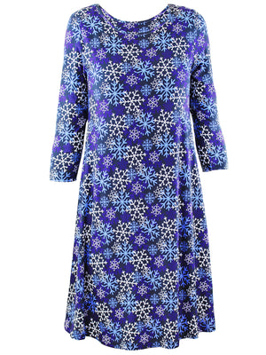 Womens Snowflake Print Christmas Holiday Swing Dress Womens Snowflake Print Christmas Holiday Swing Dress