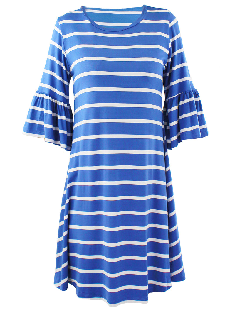 Blue & White Striped Womens Relaxed Fit Dress