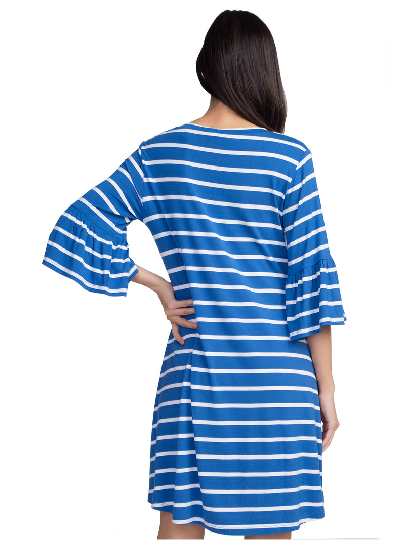 Blue & White Striped Womens Relaxed Fit Dress