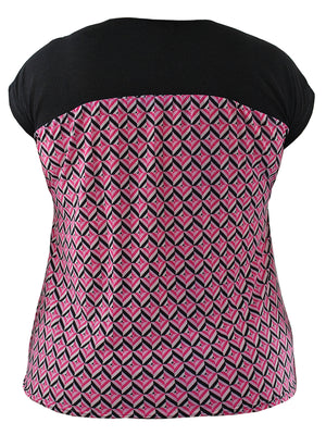 Pink Black White Womens Plus Size Printed Blouse