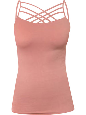 Womens Rose Pink Cage Top Spaghetti Strap Camisole